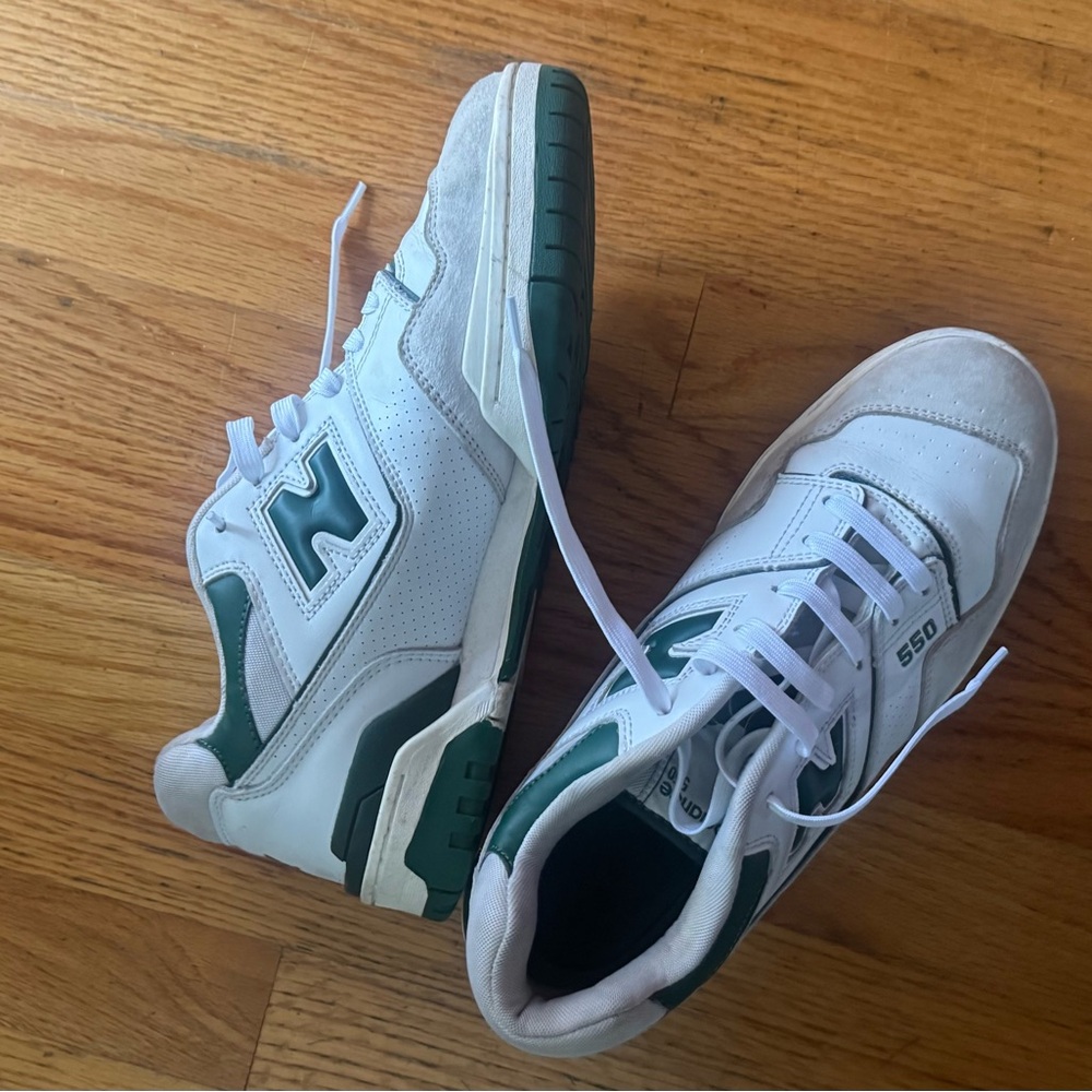 New Balance 550 White and Dark Green Sneakers